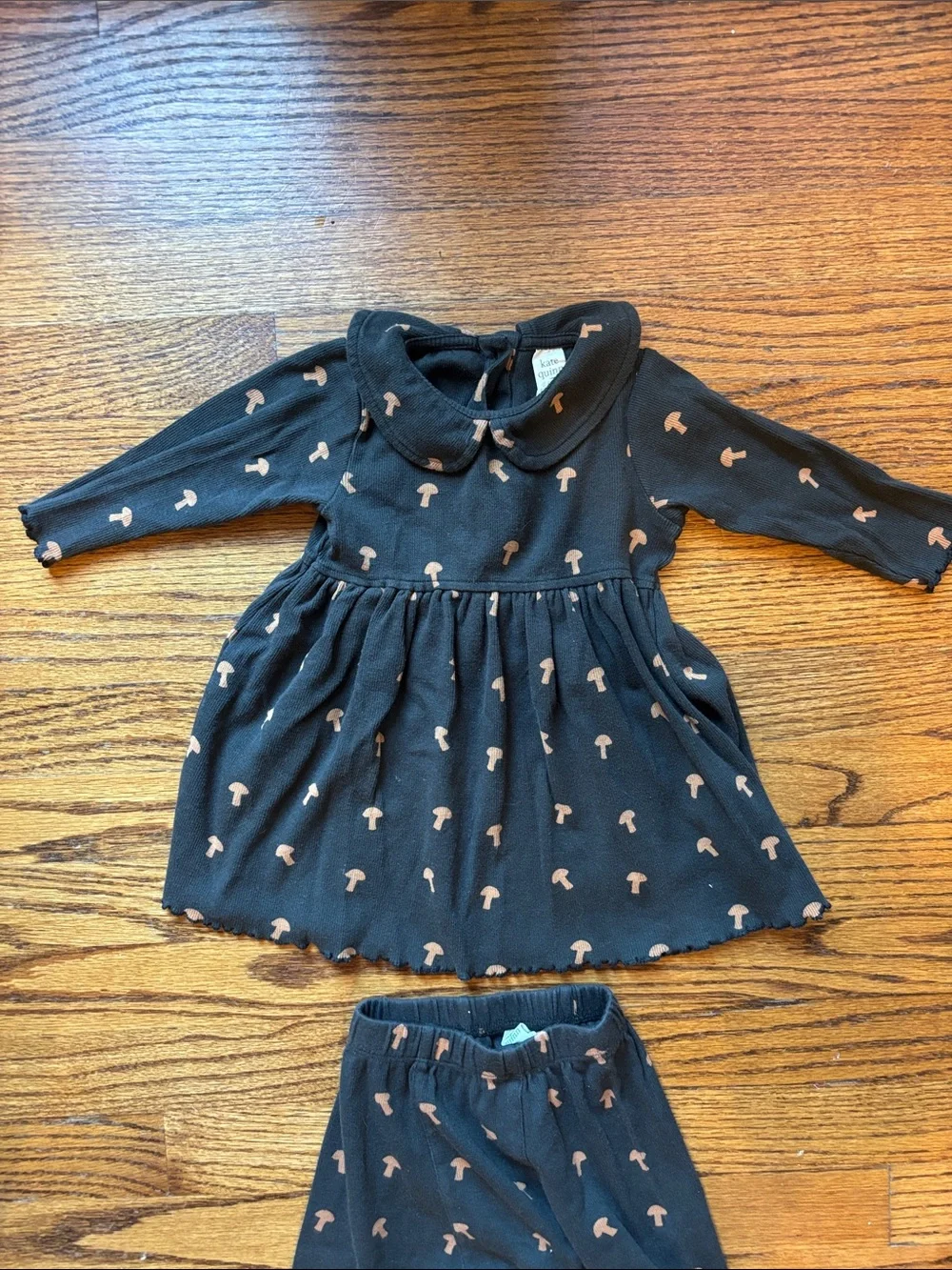 kate quinn Black Mushroom Print Top & Leggings Set Organic Cotton 12-18 months